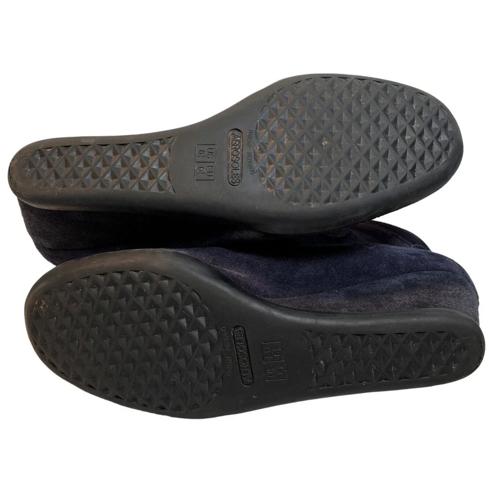 Aerosoles Best Fit Suede Leather Wedge Sneaker 8.5 Navy Blue Hook & Loop Closure